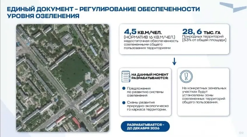 В Самаре обеспеченность зелёными зонами общего пользования составляет всего 4,5 м² на человека при норме 16 м². Власти готовят единый документ по регулированию озеленения с завершением работ к декабрю 2026 года.