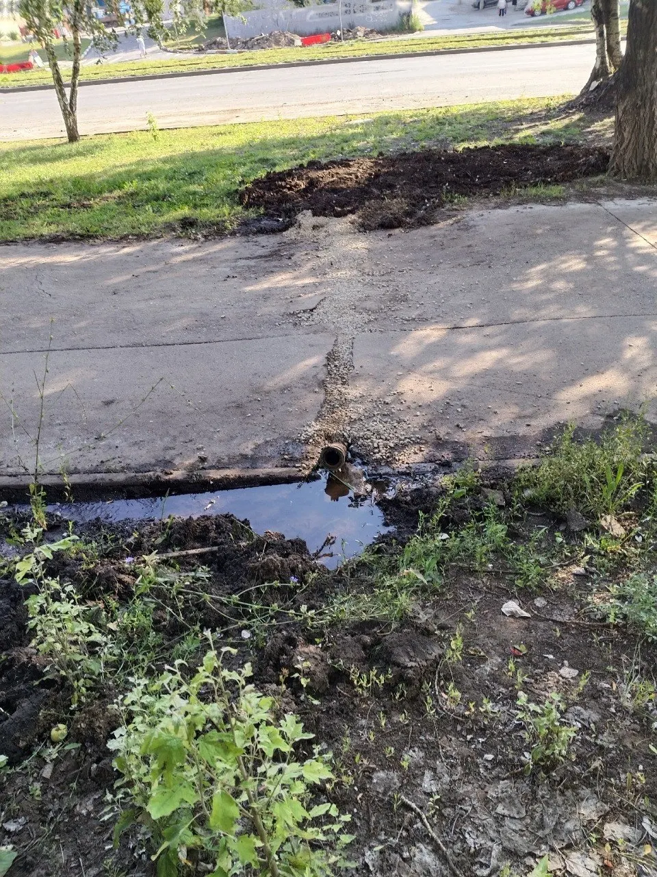 У дома по адресу 22 Партсъезда долгое время скапливалась вода из протечки. Коммунальщики проложили трубу под тротуаром и отвели поток в городскую канализацию, не устраняя порыв.