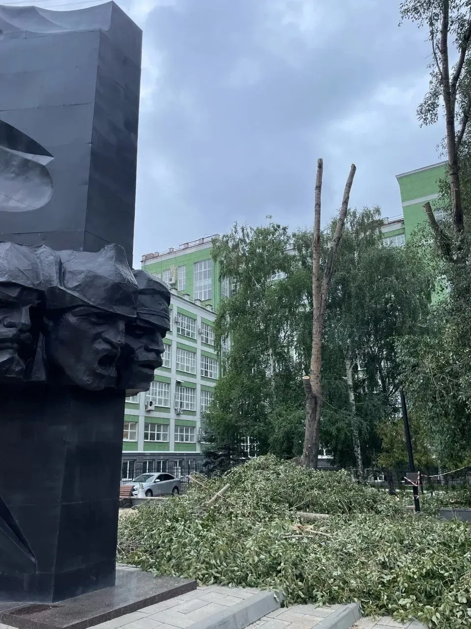 Возле пересечения улиц Красноармейской и Чапаевской заметили спил и обрезку деревьев. В администрации заявили, что одно дерево было аварийным, остальные — кронирование в рамках правил благоустройства.