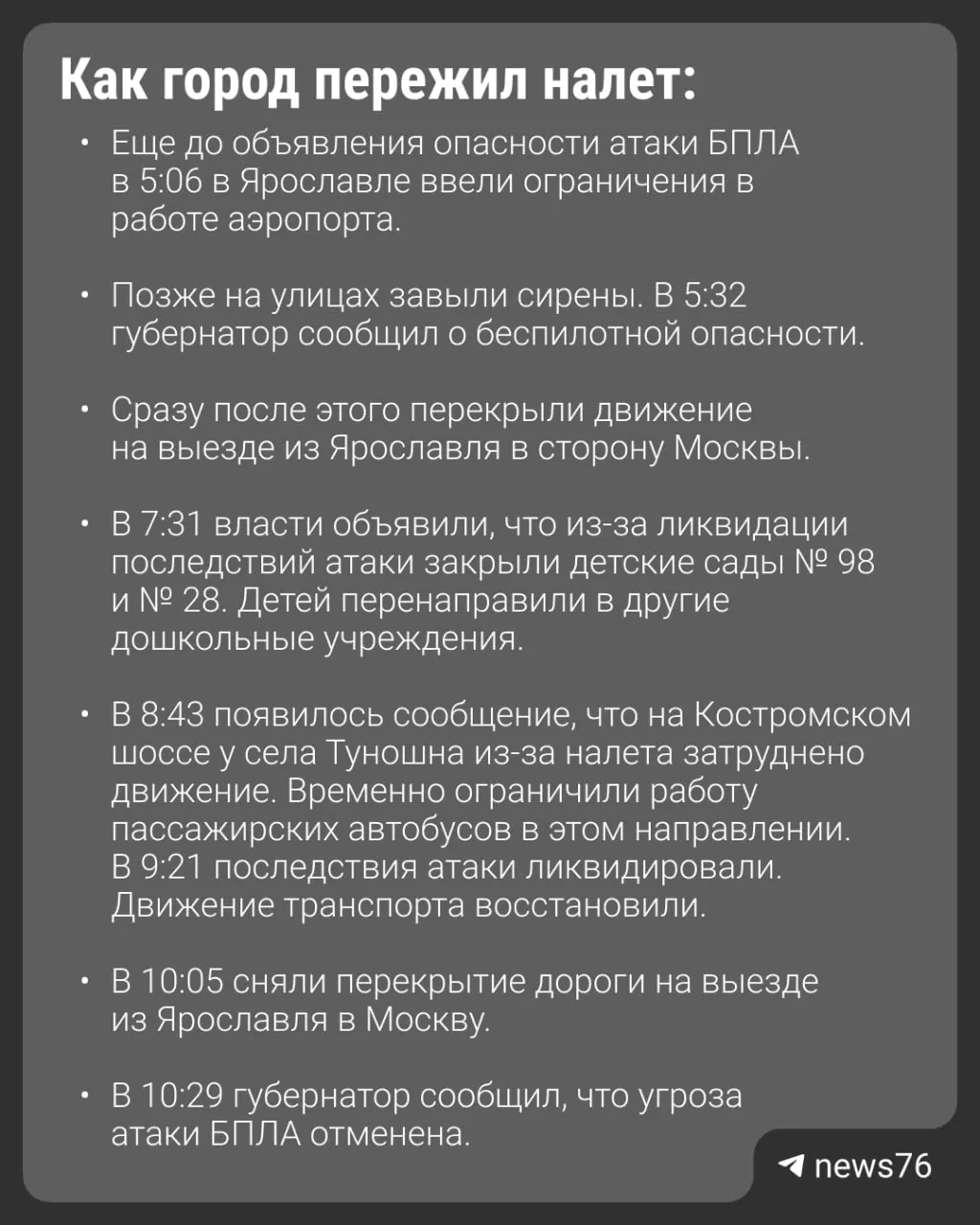 Утром над Ярославской областью пролетели 67 беспилотников; обломки попали в автобус, погиб один человек, 27 пострадали.
