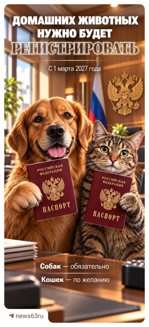 С 1 марта 2027 года владельцам собак предстоит регистрировать животных и чипировать их; регистрацию кошек можно будет осуществлять по желанию.